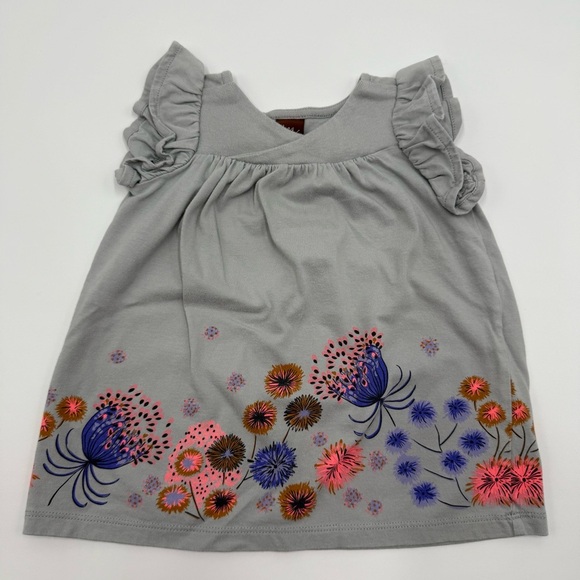 Tea Collection Baby Girls Cross Front Floral Gray Dress 6-9 months Cotton - Picture 1 of 9